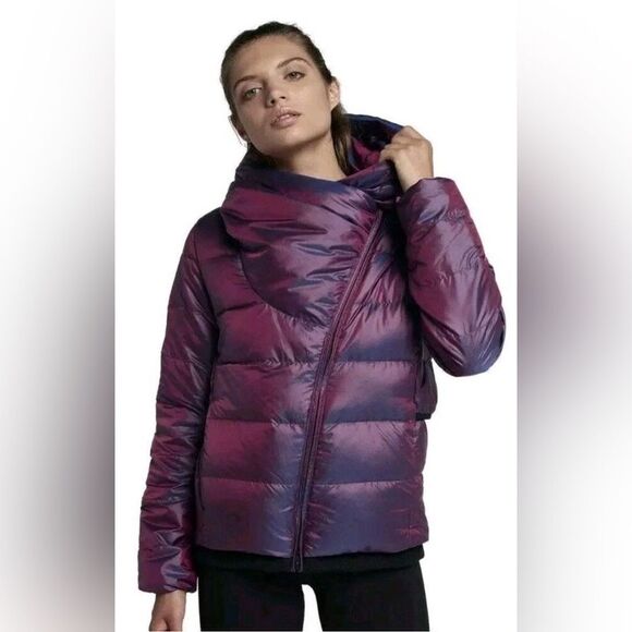 GUC Nike Down Jacket Hooded Puffer Iridescent Purple Asymmetric Zip SOLD OUT - Picture 1 of 15